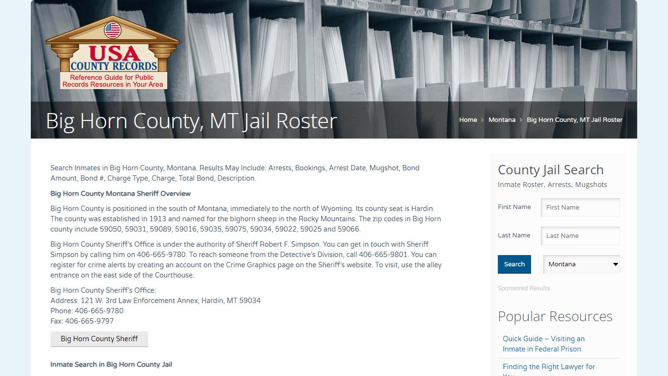 Big Horn County, MT Jail Roster | Name Search